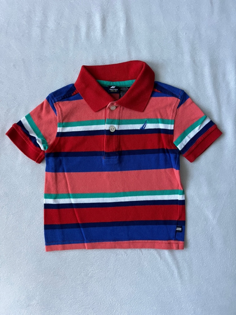 Nautica Red, Blue & Teal Striped Boys Polo